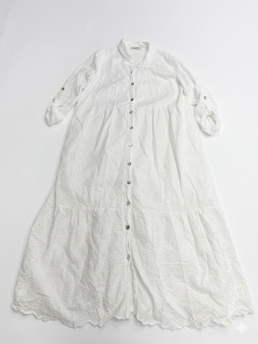 Laura Bianchi White Eyelet Maxi Shirt Dress Made in Italy Medium